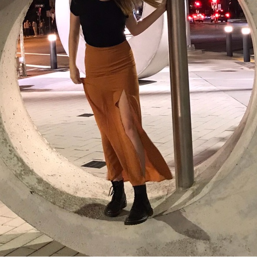 Forever 21 Orange Maxi Skirt with Slit Size S